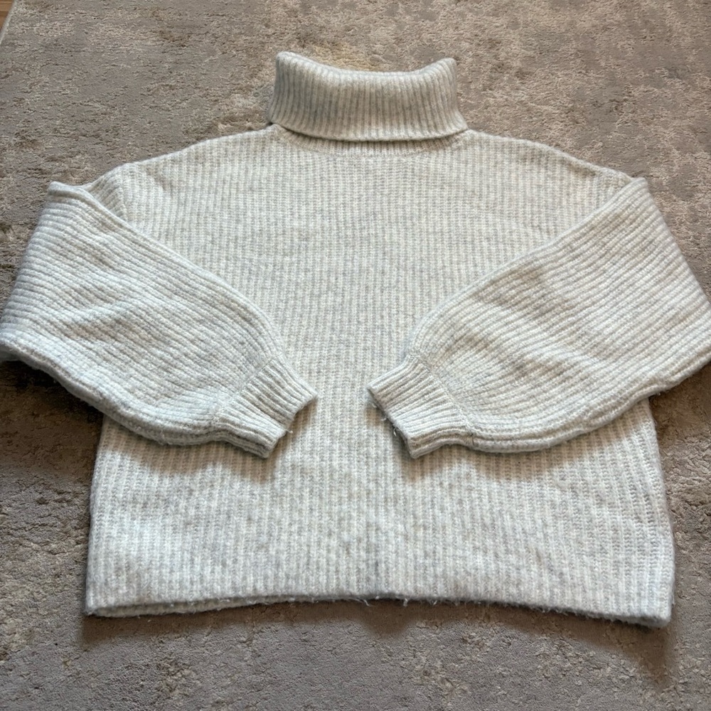 Esqualo Grey Heathered Chunky Knit Turtleneck Oversized Sweater Size Xsmall - Picture 3 of 10